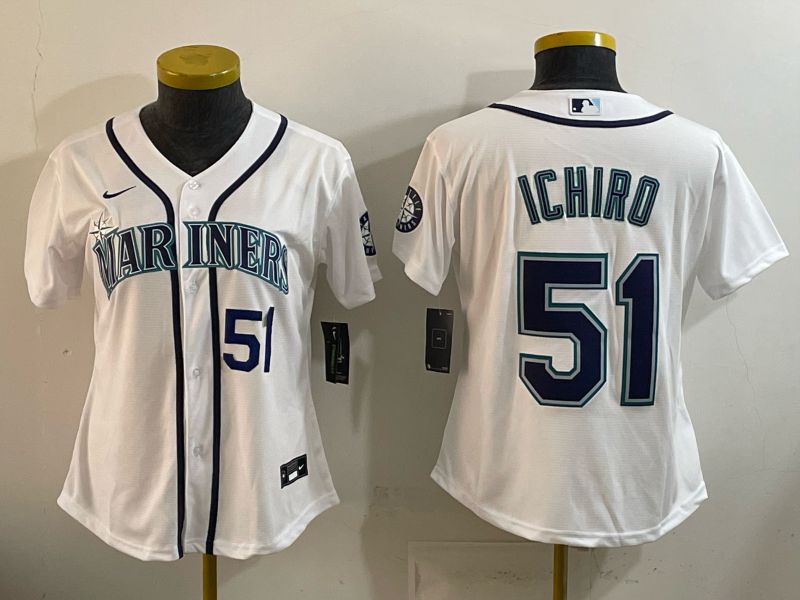 Women Seattle Mariners #51 Ichiro White Game 2026 Nike MLB Jersey style 04->women mlb jersey->Women Jersey